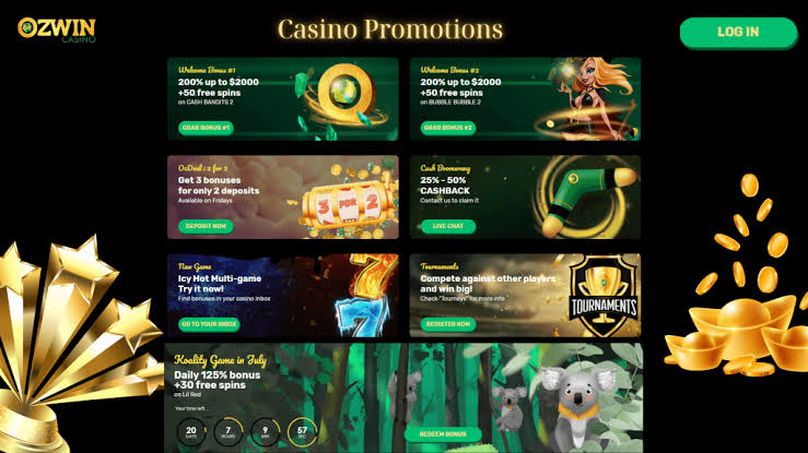 Ozwin Casino lobby homepage view